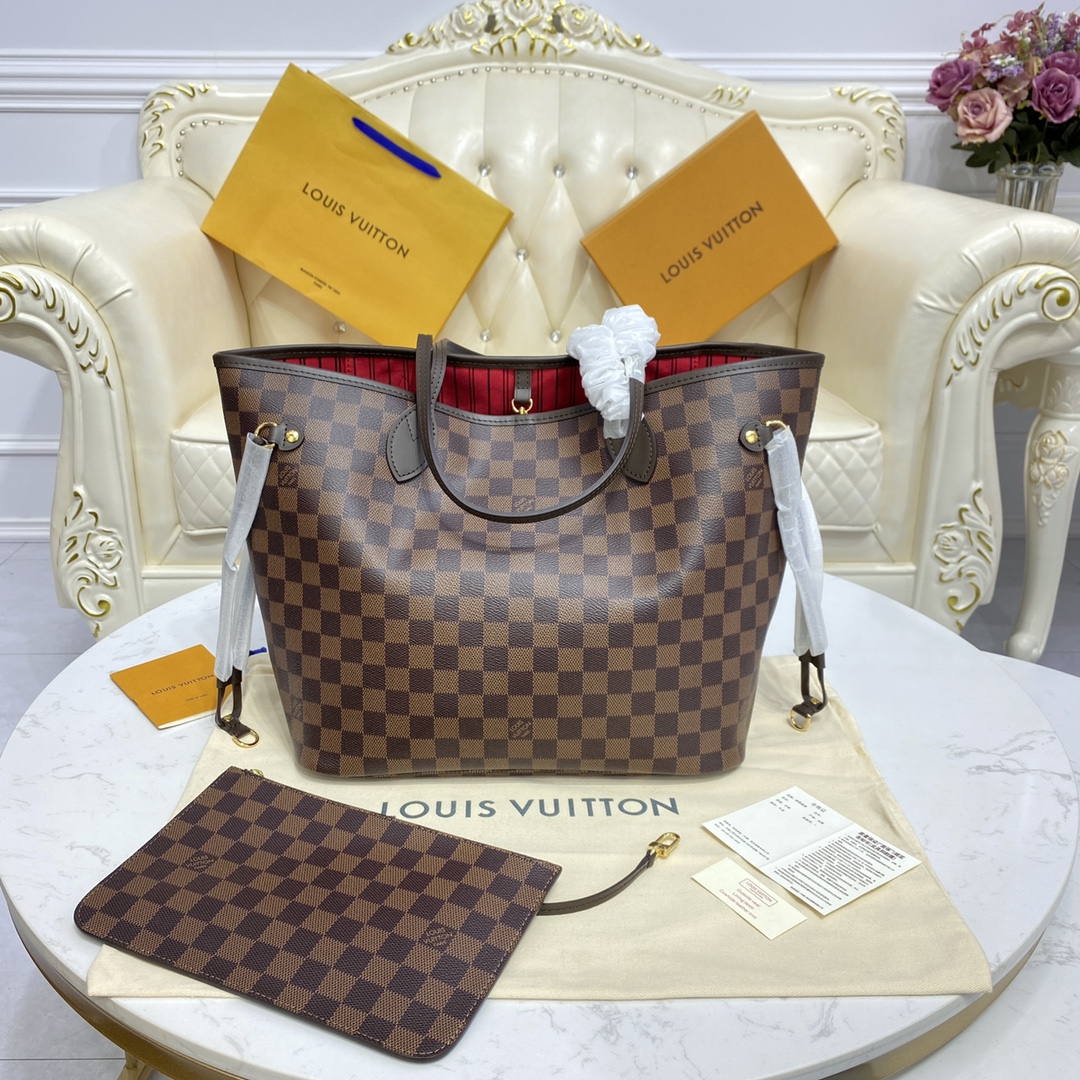 Louis Vuitton NEVERFULL MM Damier Azur Handbag N41358 Cherry